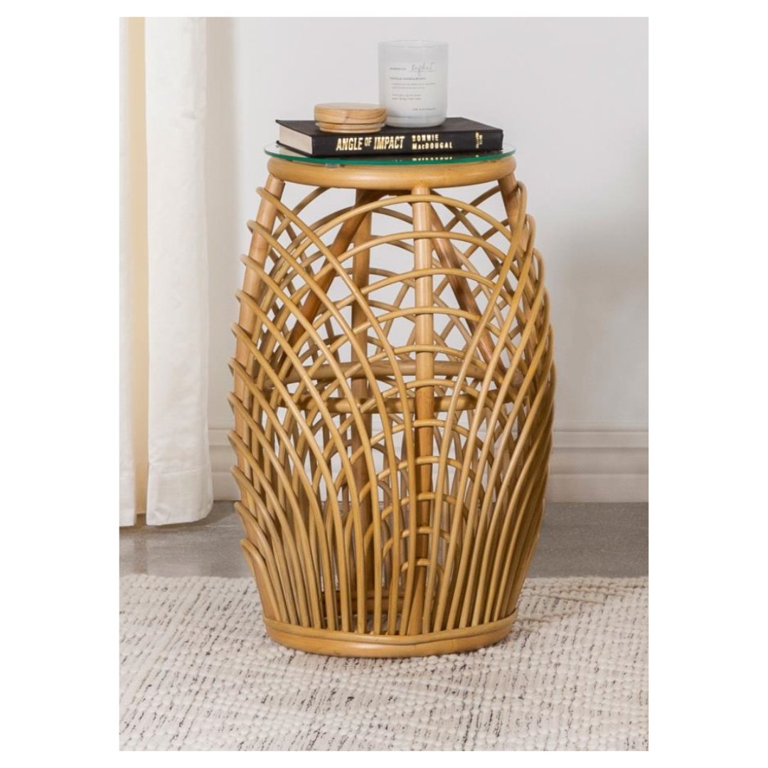 Boho Rattan Side Table in Natural - HER Home Design Boutique